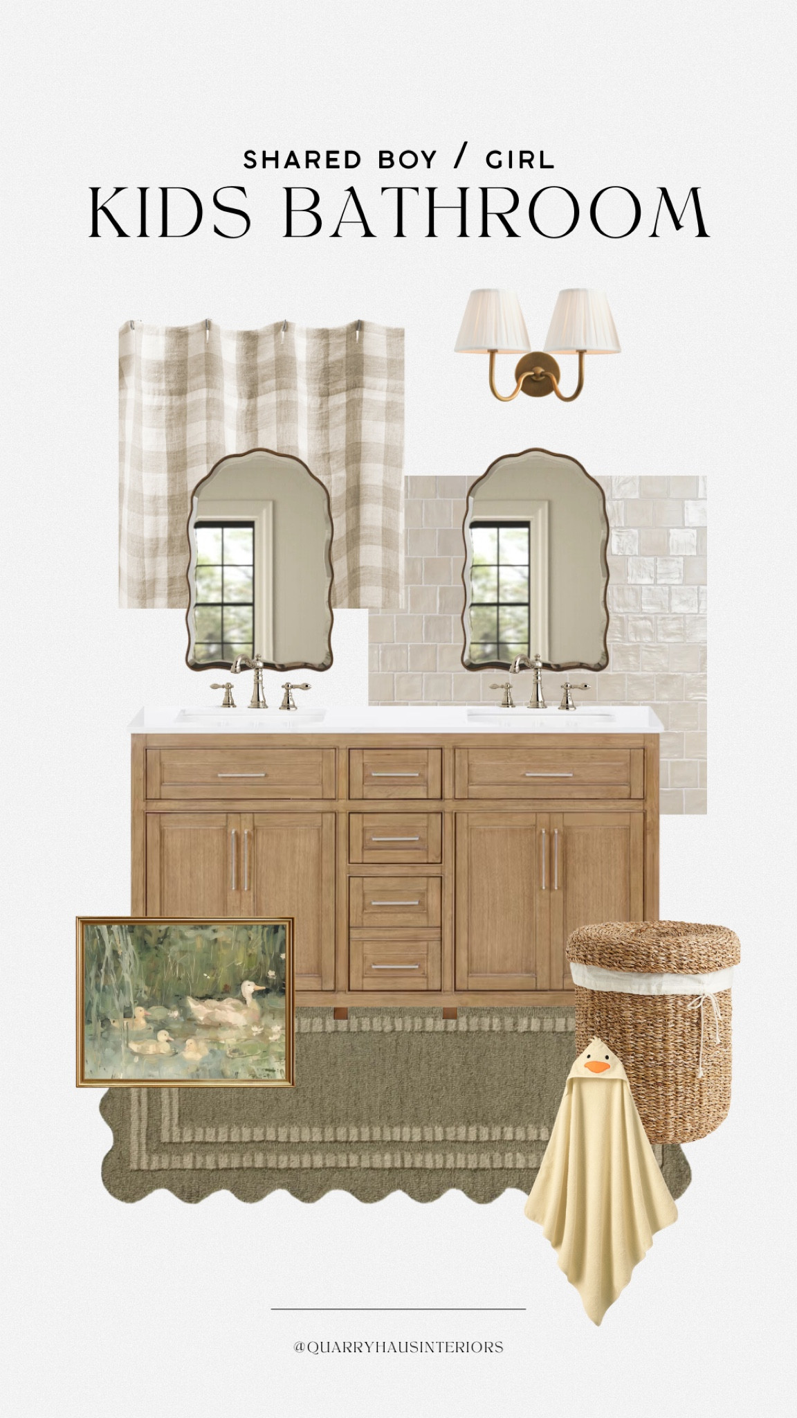 Gender neutral shared boy / girl kids bathroom design 🐥 I love the vintage duck details and calming color palette! Vanity is available in 5 sizes 🙌🏼

#LTKHome #LTKKids #LTKFamily