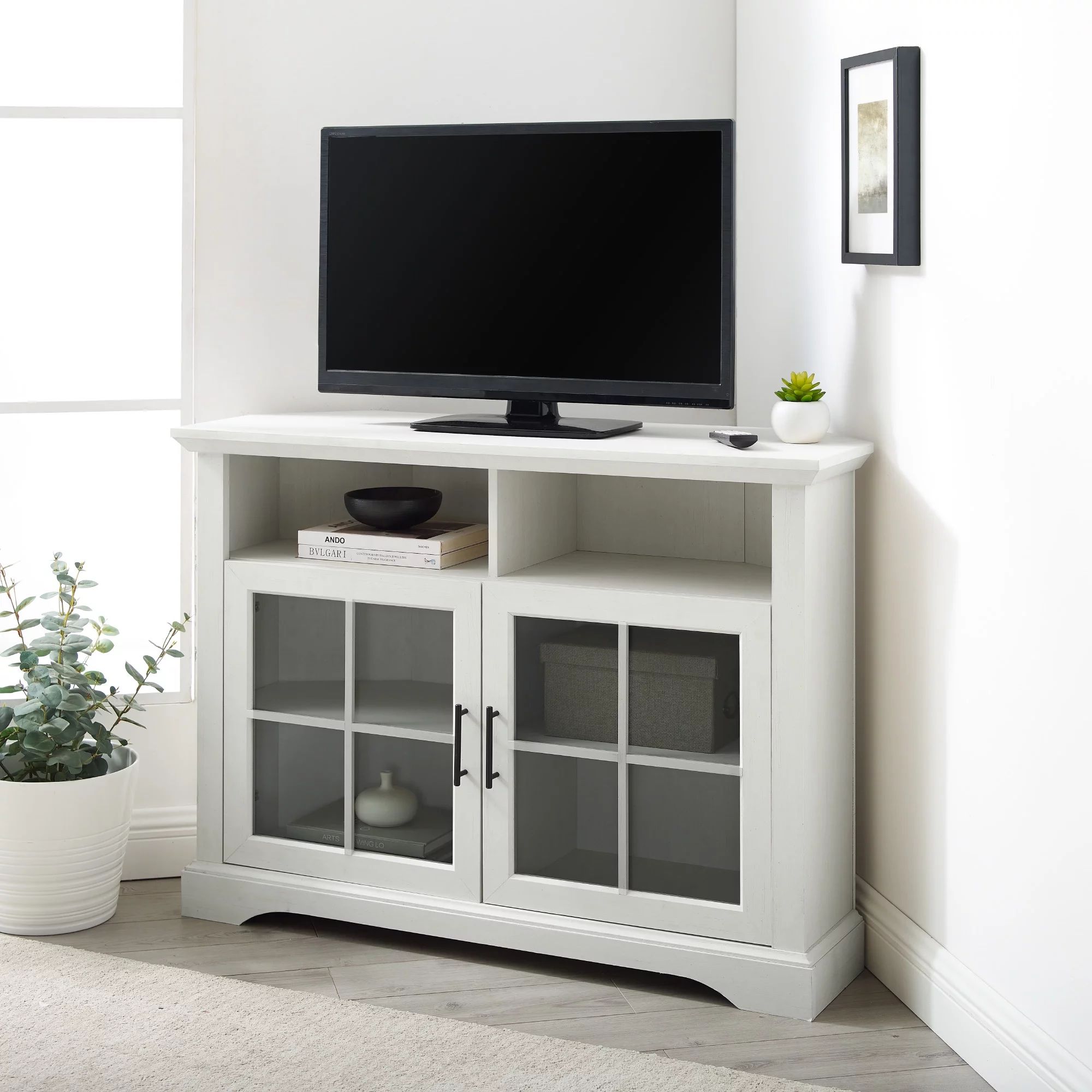 Manor Park Traditional Corner TV Stand for TVs up to 50”, White - Walmart.com | Walmart (US)