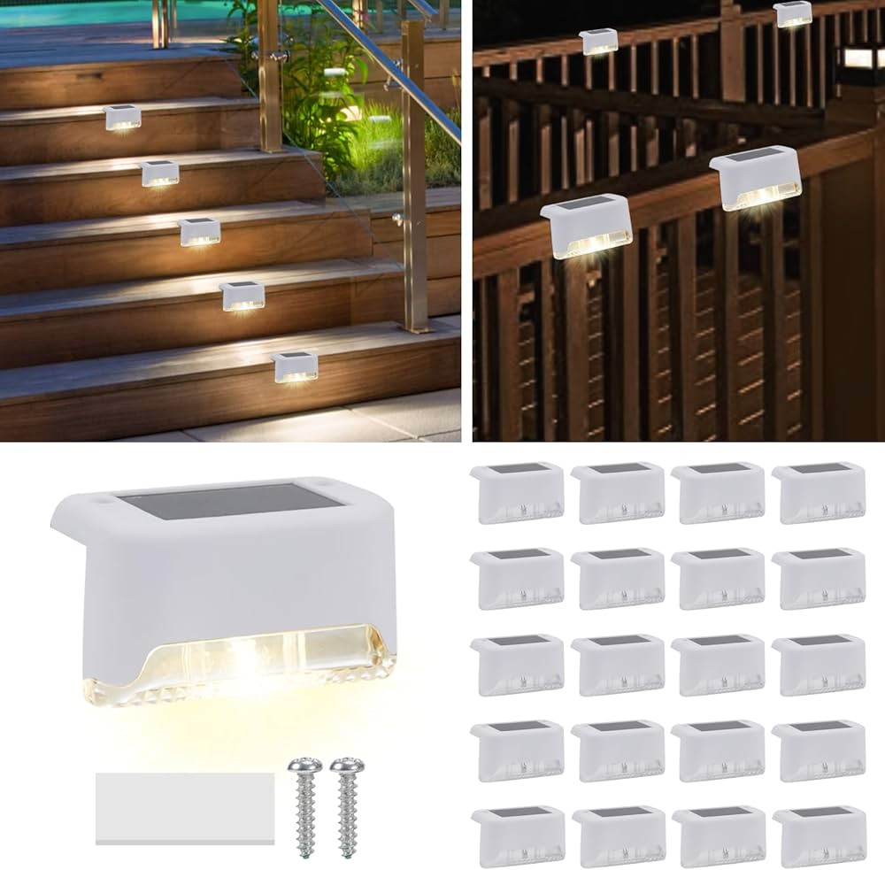 20 Pack Solar Fence Lights Outdoor for Step, Deck, Stairs, Railing, Small Waterproof LED Outside ... | Amazon (US)