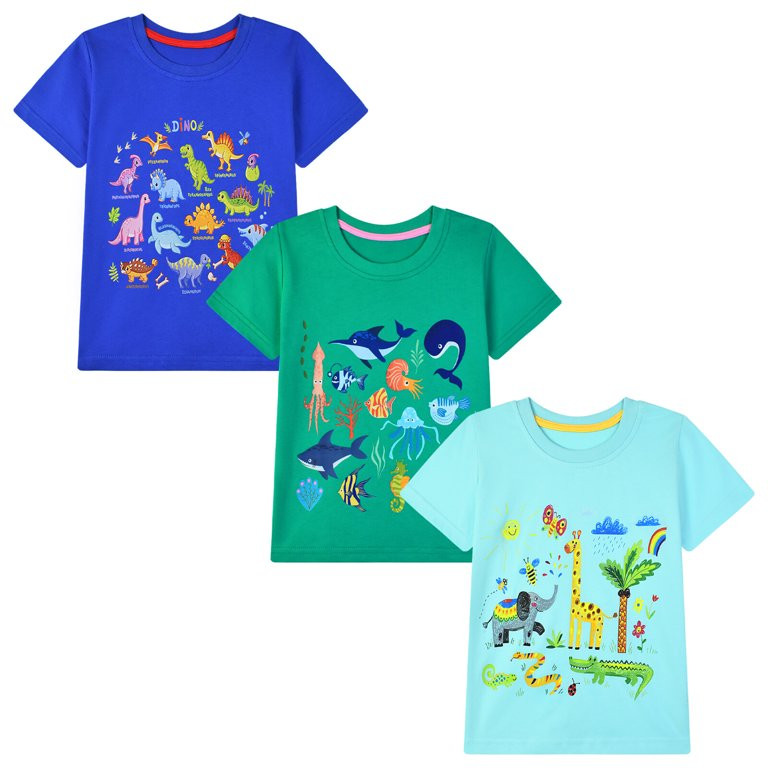 HILEELANG Little Boys' Short Sleeve Tees Cotton Casual Shark Snake Graphic Crewneck Summer Top T-... | Walmart (US)