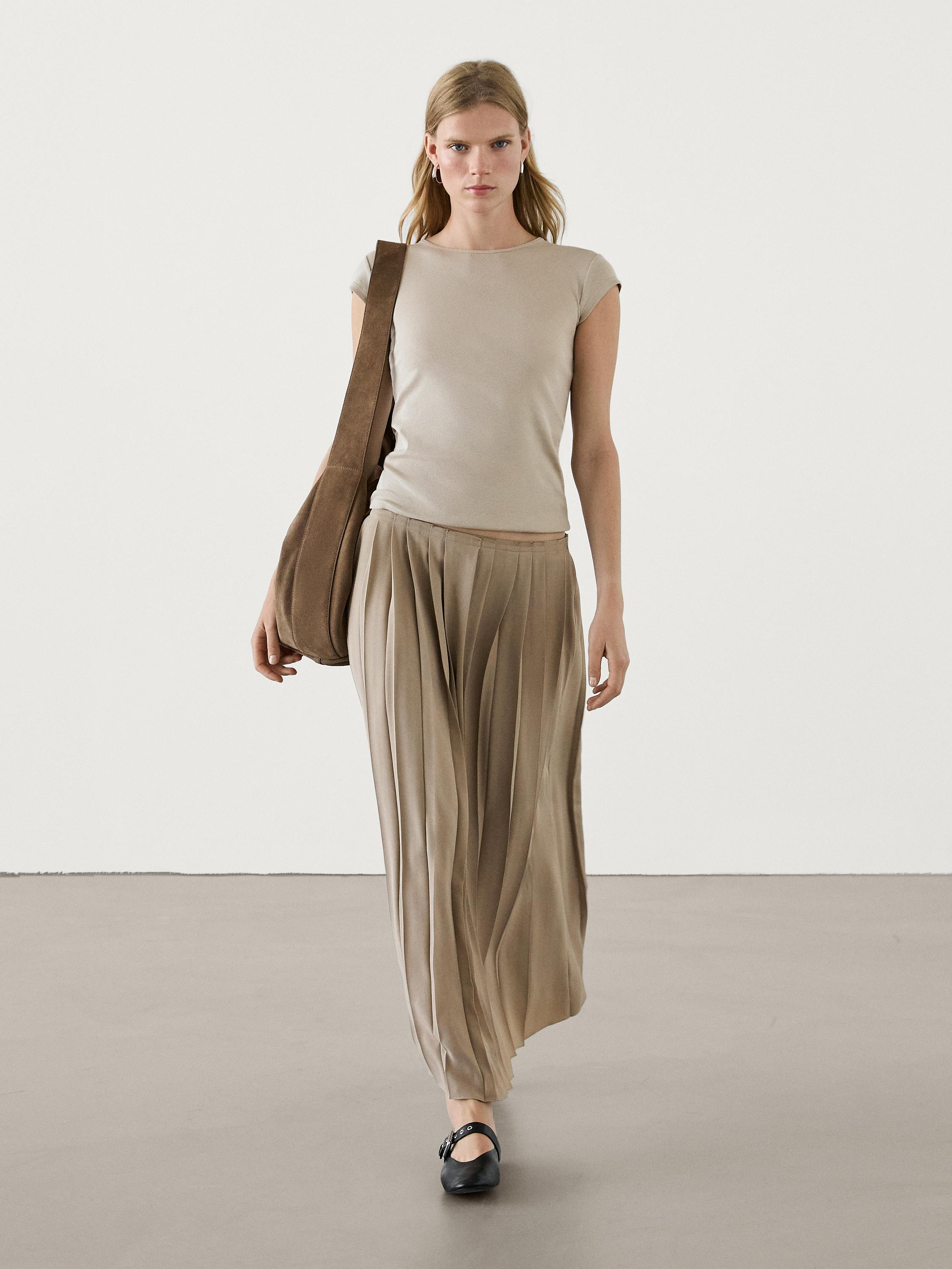 Long skirt with pleated detail | Massimo Dutti US