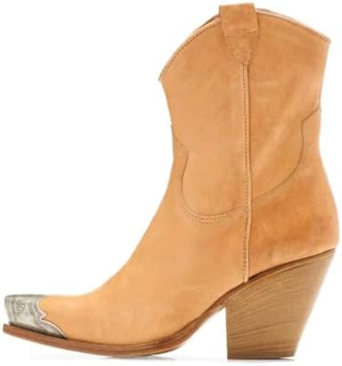 keleimusi Women's Western Cowgirl Ankle Boots Stacked Block Heel Cowboy Booties Steel Toe Heeled ... | Amazon (US)