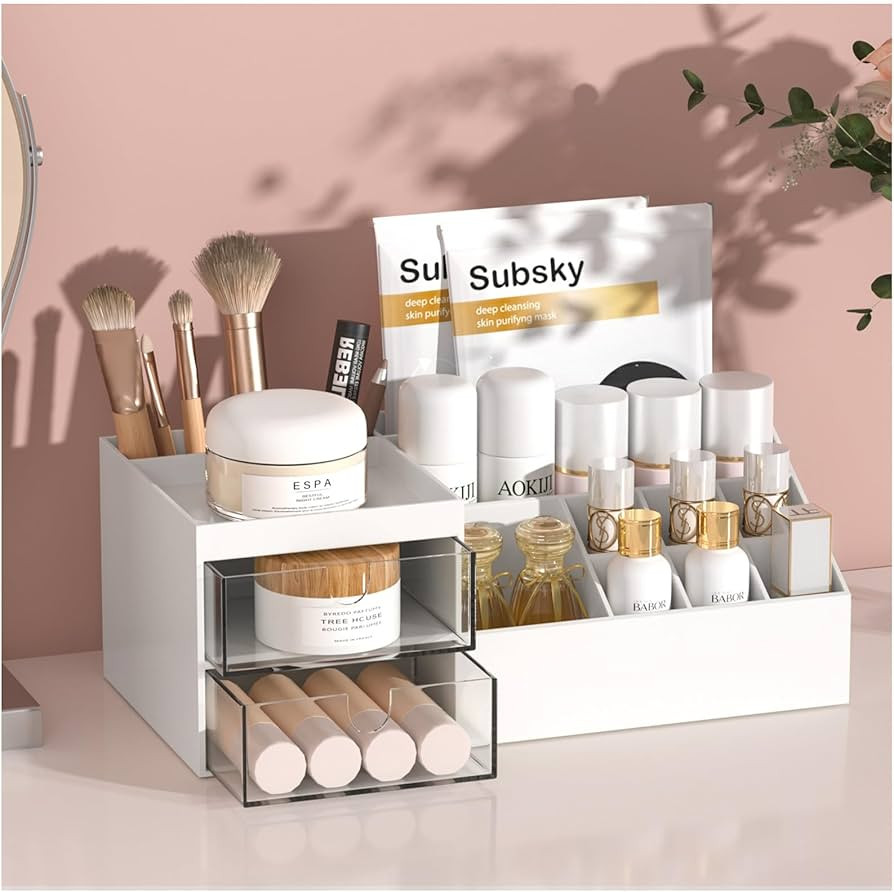 Subsky Makeup Organiser with Drawers, Make Up Storage Cosmetic Dressing Table Organiser Makeup Bo... | Amazon (UK)