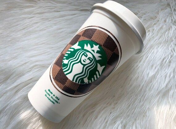 LV Starbucks Cup | Checkered Louis Inspired | FREE name added | Etsy (US)