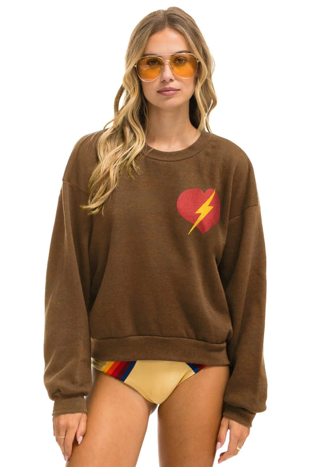 BOLT HEART RELAXED CREW SWEATSHIRT - CHOCOLATE | Aviator Nation