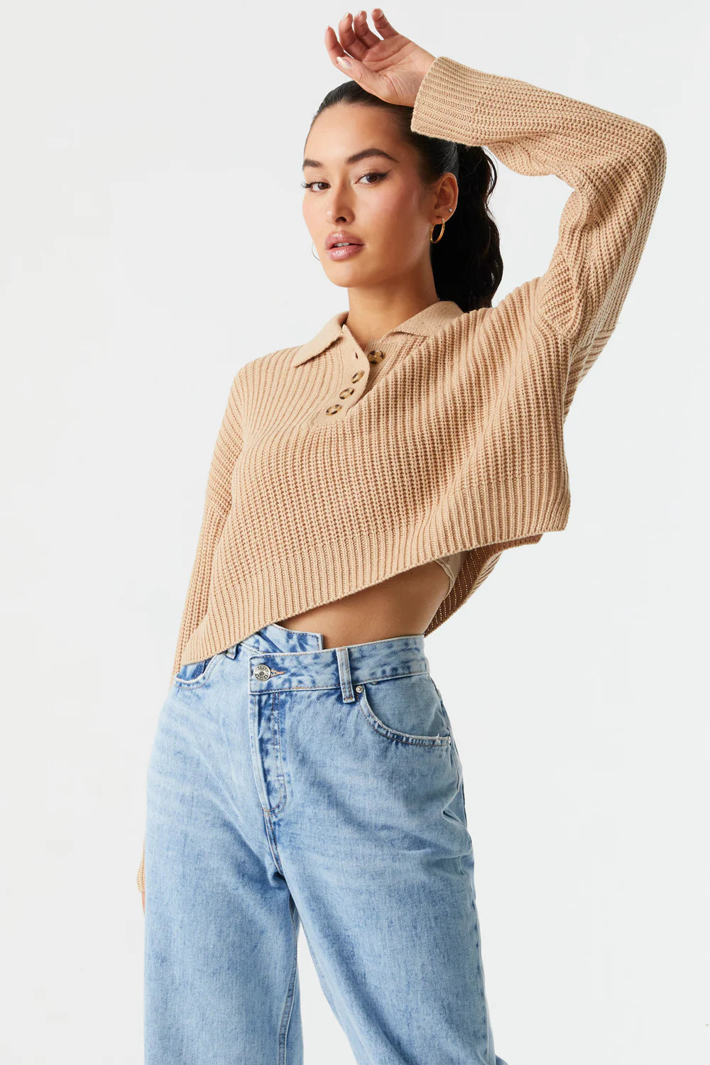 Knit Crop Polo Sweater | Charlotte Russe