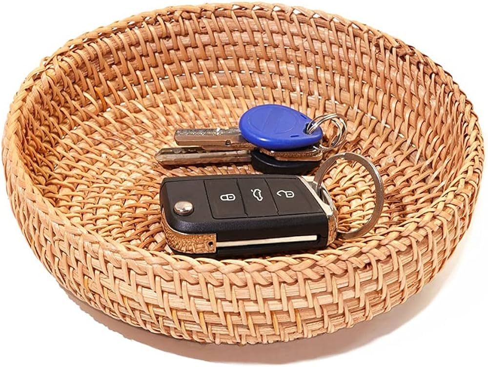 Small Round Keys Basket for Entryway Woven Baskets for Organizing Tabletop Decorative Wicker Orga... | Amazon (US)