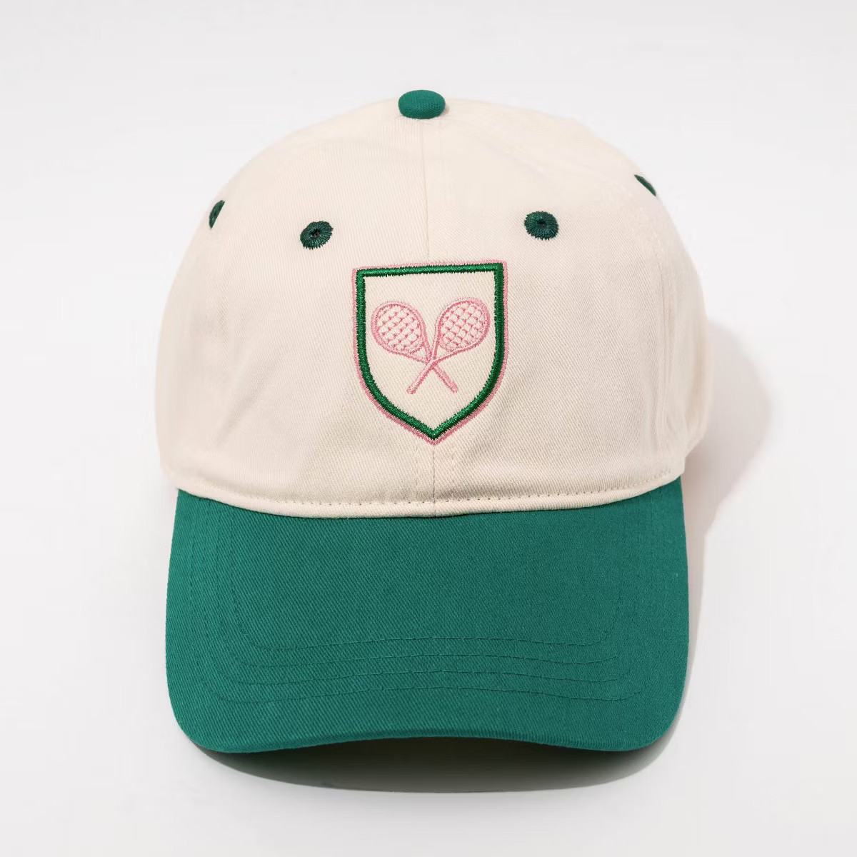 Tennis Hat - Frasier Sterling Cream/Green: Adjustable Cotton Baseball Hat | Target