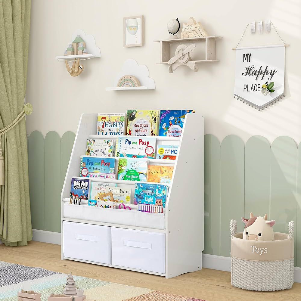 MallBest Solid Wood Toddler Bookshelf with Storage Bins – Montessori-Inspired Front-Facing Book... | Amazon (US)