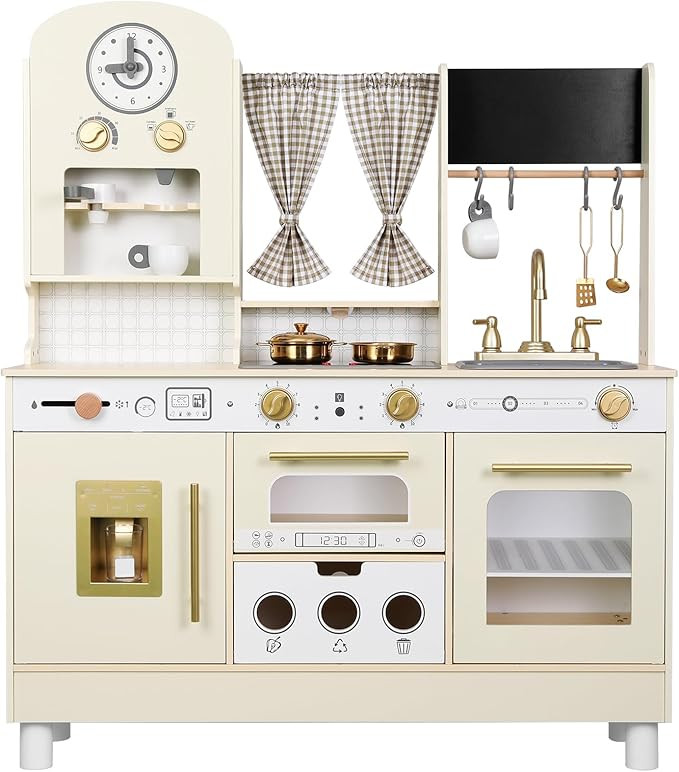 Kids Kitchen playset, Wooden Play Kitchen, Height Adjustable, Comes with Various Kitchen Accessor... | Amazon (US)