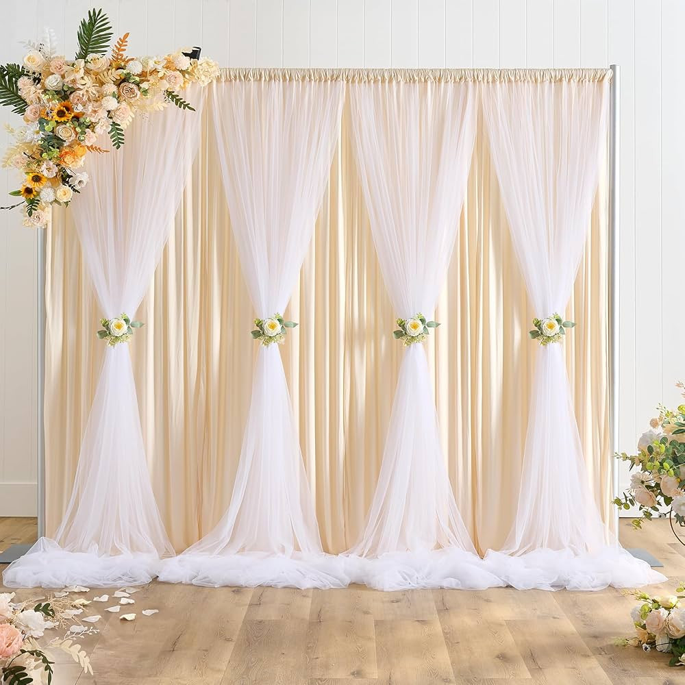 Wrinkle Free Champagne Tulle Backdrop Curtains for Baby Shower Party Wedding Photo Drape Backdrop... | Amazon (US)