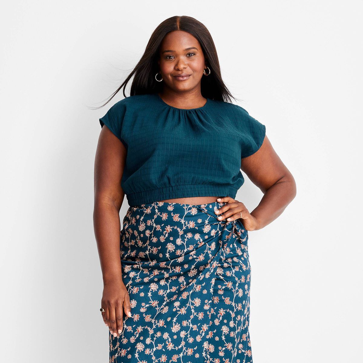 Women's Short Sleeve Cinched Crop Top - Future Collective™ with Jenny K. Lopez Teal | Target