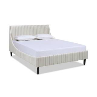 Jennifer Taylor Aspen 63.5 in. White and Beige Queen Striped Linen Flax Vertical Tufted Headboard... | The Home Depot