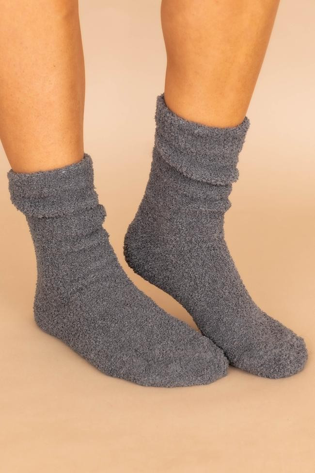 Let's Stay Home Fuzzy Charcoal Socks | The Pink Lily Boutique