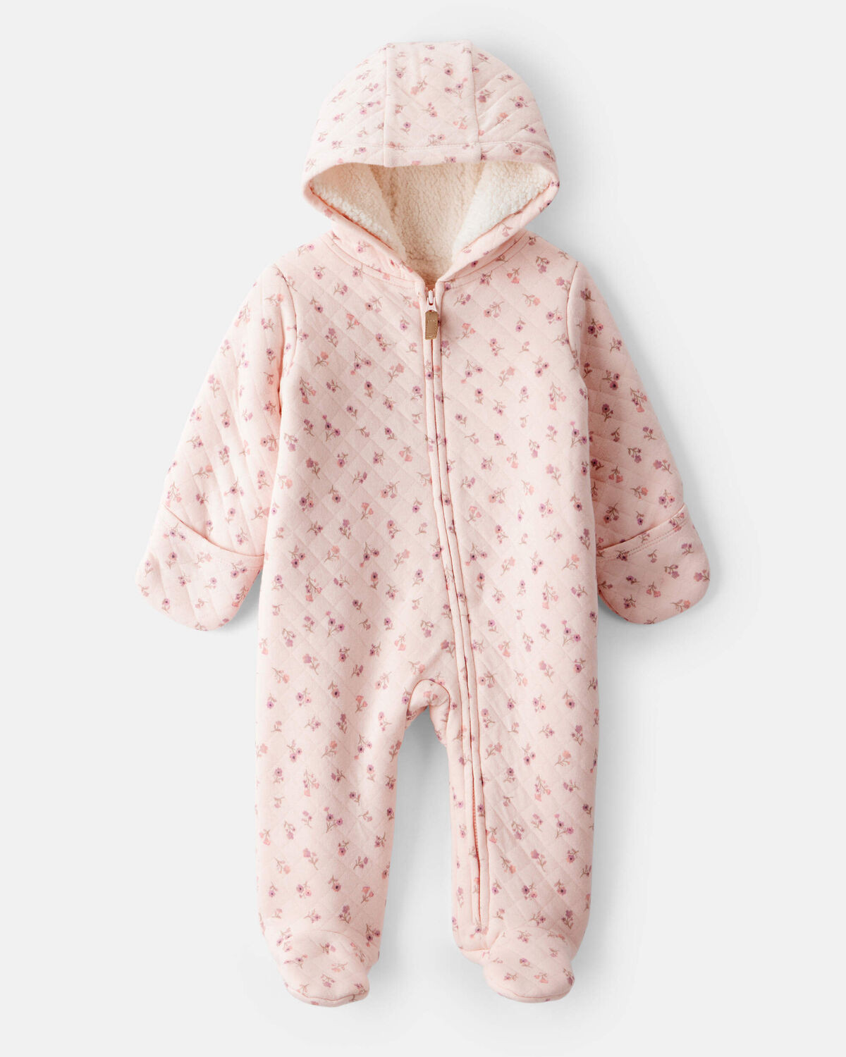 Baby Girl Floral Sherpa-Lined Long-Sleeve Hooded Jumpsuit - Pink | Carter's Inc