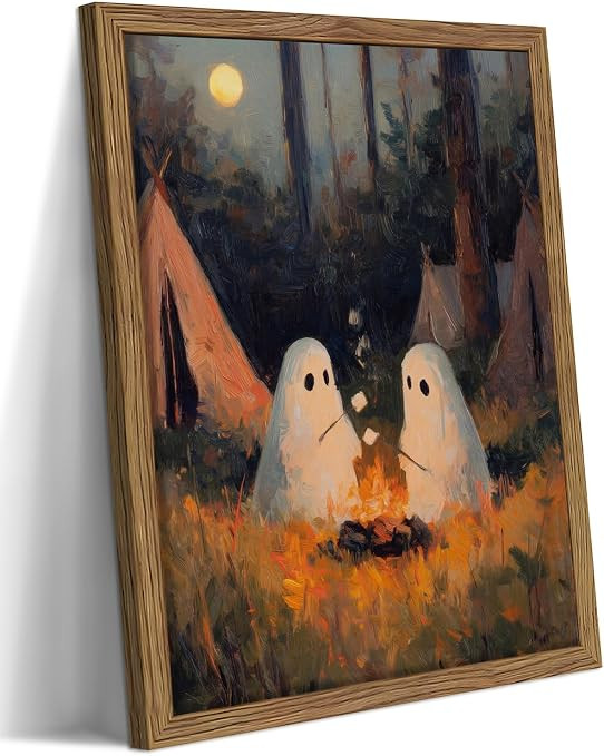 Framed Vintage Halloween Wall Art, Camping Ghosts Cozy Fireplace Canvas Prints, Gothic Whimsigoth... | Amazon (US)