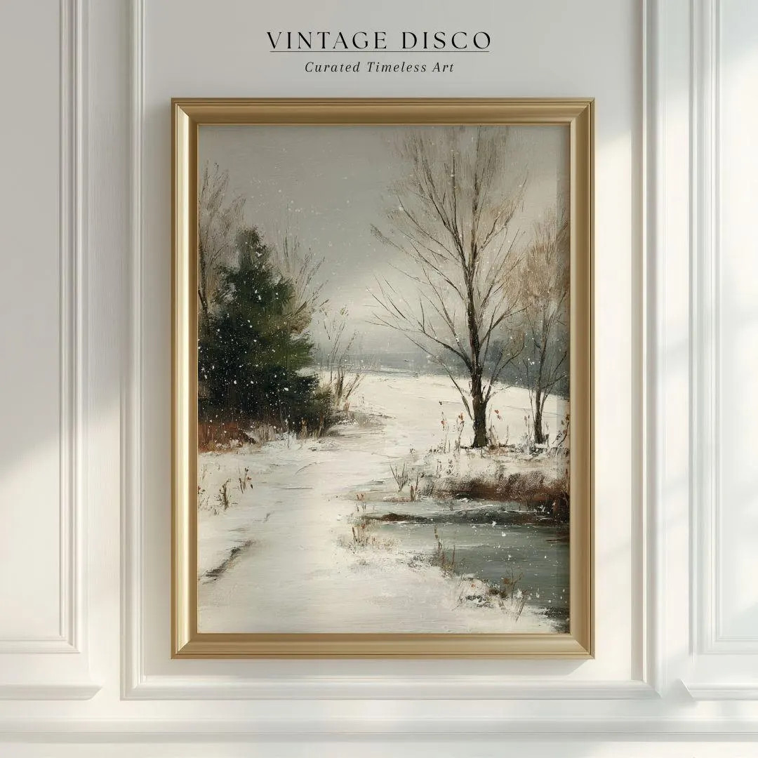 Peaceful Snowfall Winter Landscape Print - Vintage Neutral Nature Printable, Rustic Farmhouse Hol... | Etsy (US)