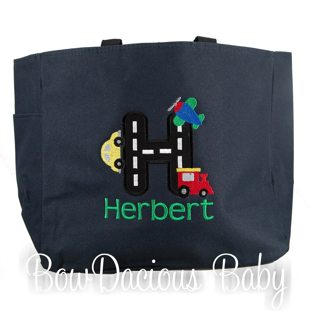 Personalized Transportation Vehicles Tote Bag: Custom Monogrammed Daycare Bag - Etsy | Etsy (US)