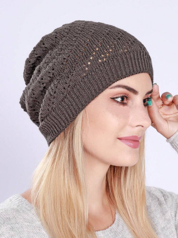 1pc Ladies' Single Layer Lightweight Folded & Hollow Out & Piled Up Beanie Hat, Windproof & Warm ... | SHEIN