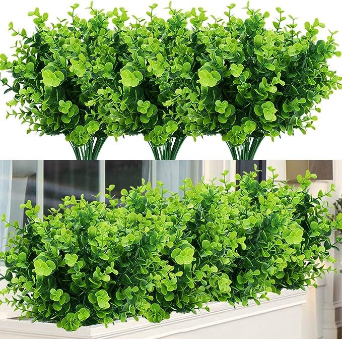 TEMCHY Artificial Plants Flowers Faux Boxwood Shrubs 6 Pack, Lifelike Fake Greenery Foliage with ... | Amazon (US)