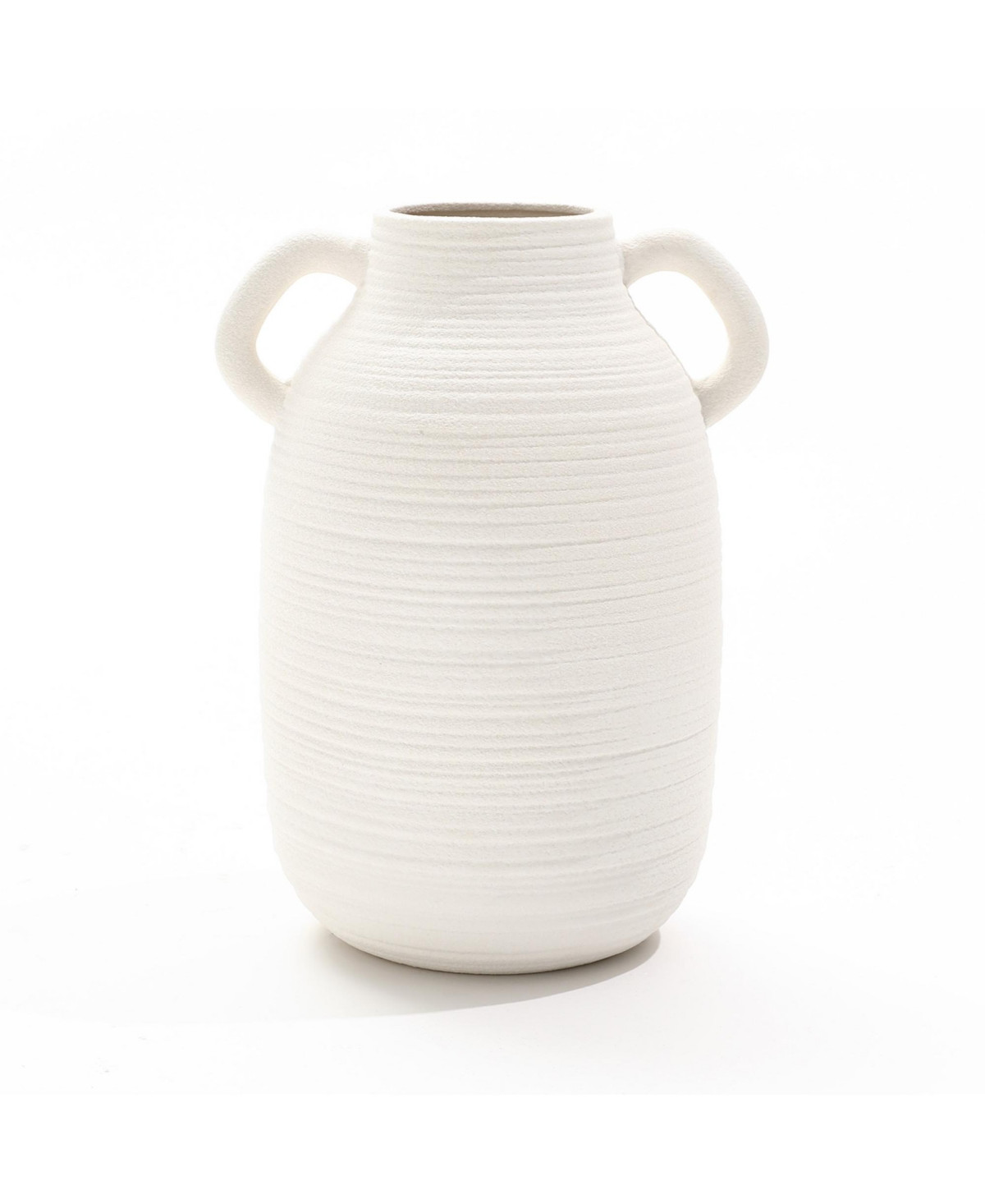 LuxenHome White Ceramic Jug 9.9-Inch Tall Round Vase - White | Macy's