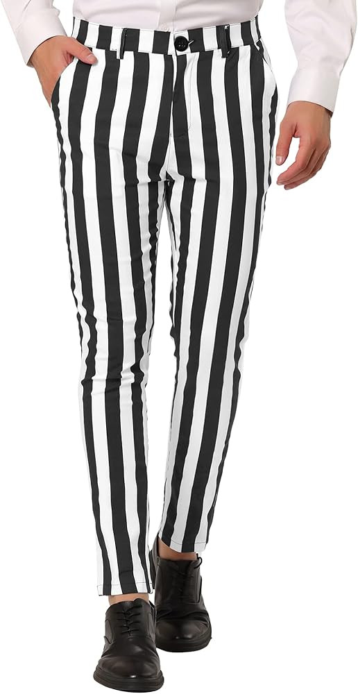 Lars Amadeus Men's Striped Pants Casual Skinny Fit Color Block Pencil Dress Trousers | Amazon (US)