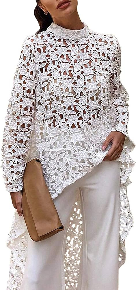 PRETTYGARDEN Women's Long Sleeve Round Neck High Low Asymmetrical Irregular Hem Casual Tops Blous... | Amazon (US)