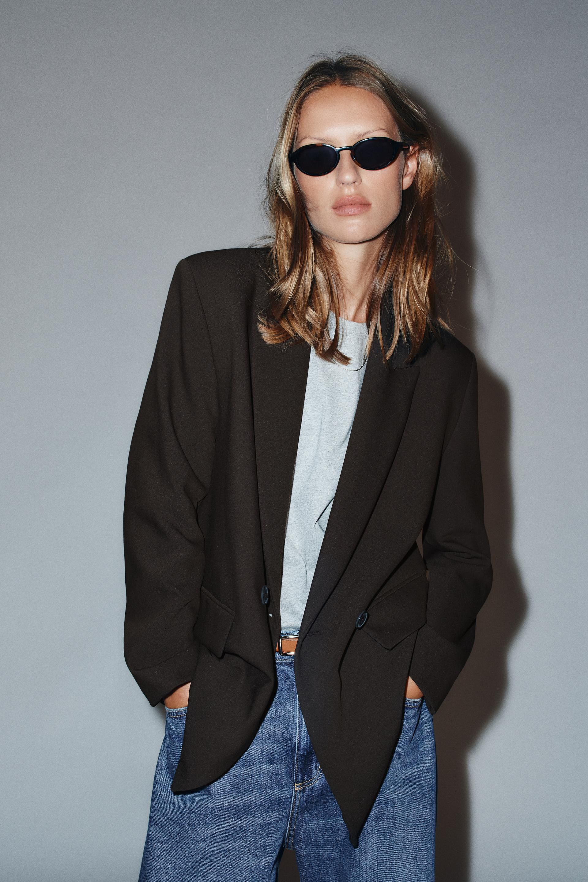 Zara - Oversized Double-Breasted Blazer - Black - S - Woman | Zara US