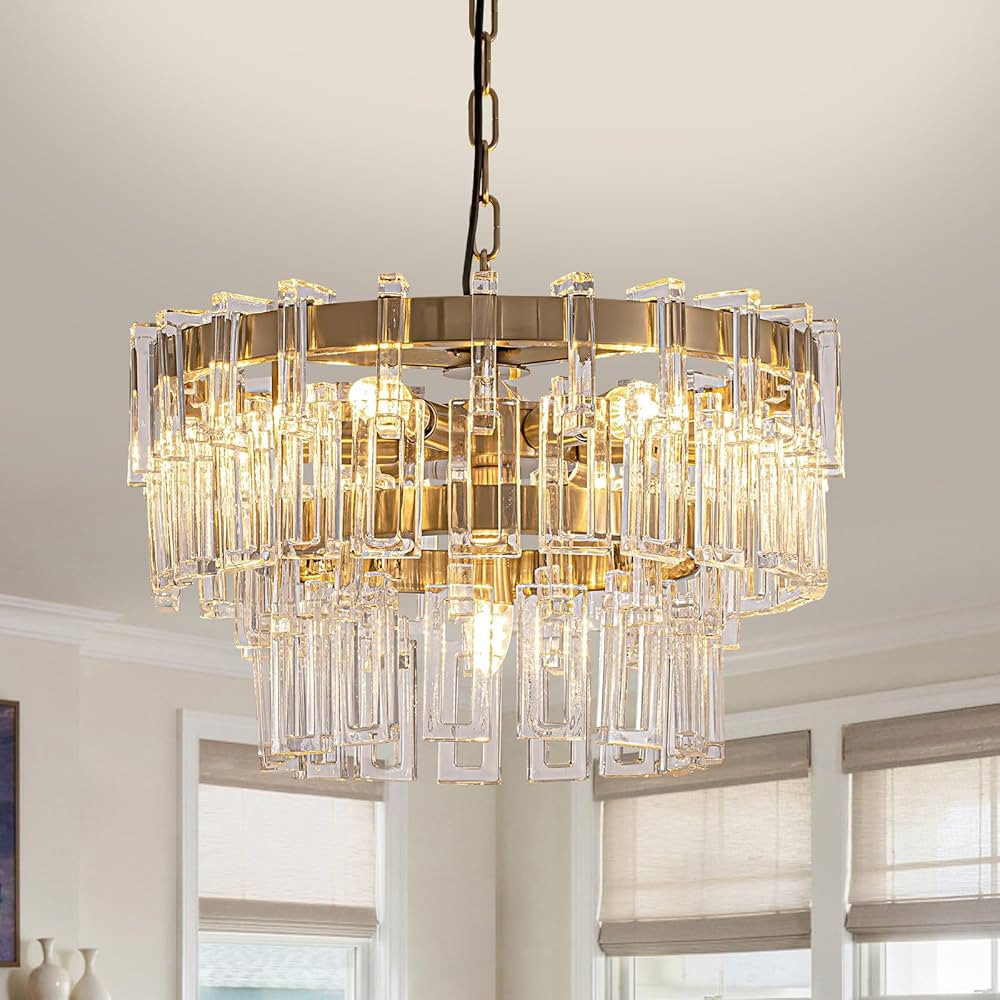 7PM Crystal Chandeliers for Dining Room, 19-inch Modern Chandelier for Kitchen Island Living Room... | Amazon (US)