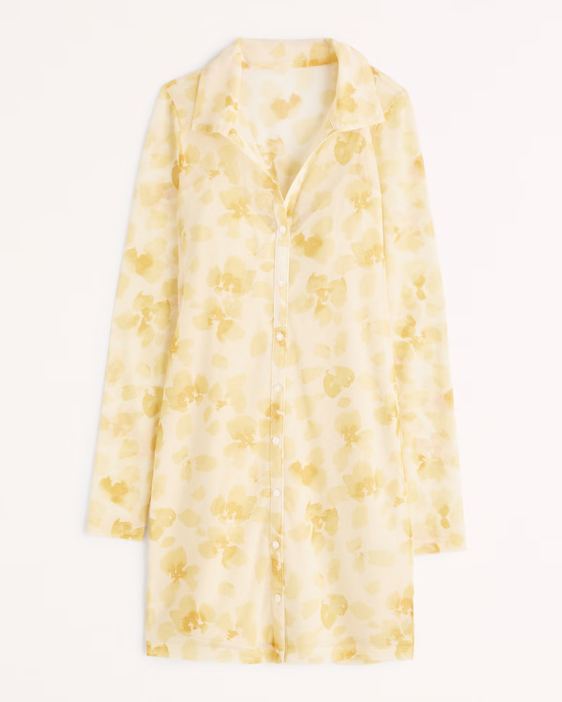 Long-Sleeve Mesh Shirt Dress | Abercrombie & Fitch (US)