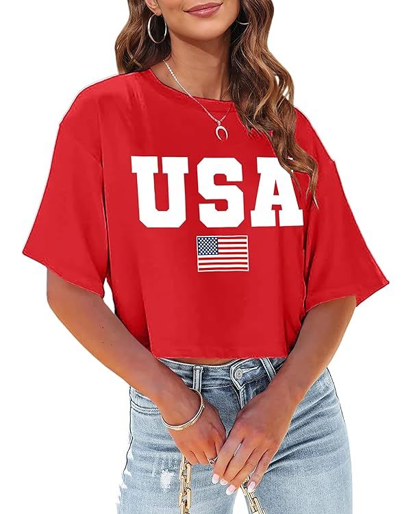 American Flag Crop Tops Women USA Crop Shirt Patriotic 4th of July Tee Memorial Day Tshirt Girls ... | Amazon (US)