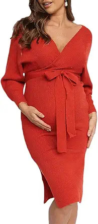 Women's Wrap V Neck Backless Knitted Dresses Long Batwing Sleeve Slit Midi Knit Elegant Sweater D... | Amazon (US)