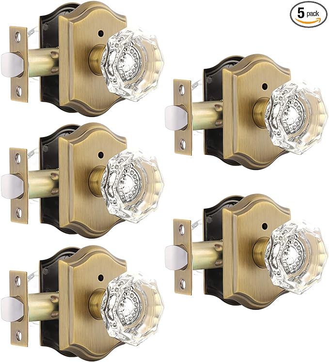 Gobrico Interior Door Locksets in Antique Brass,Octagonal Crystal Doorknobs for Bed/Bath,Privacy ... | Amazon (US)
