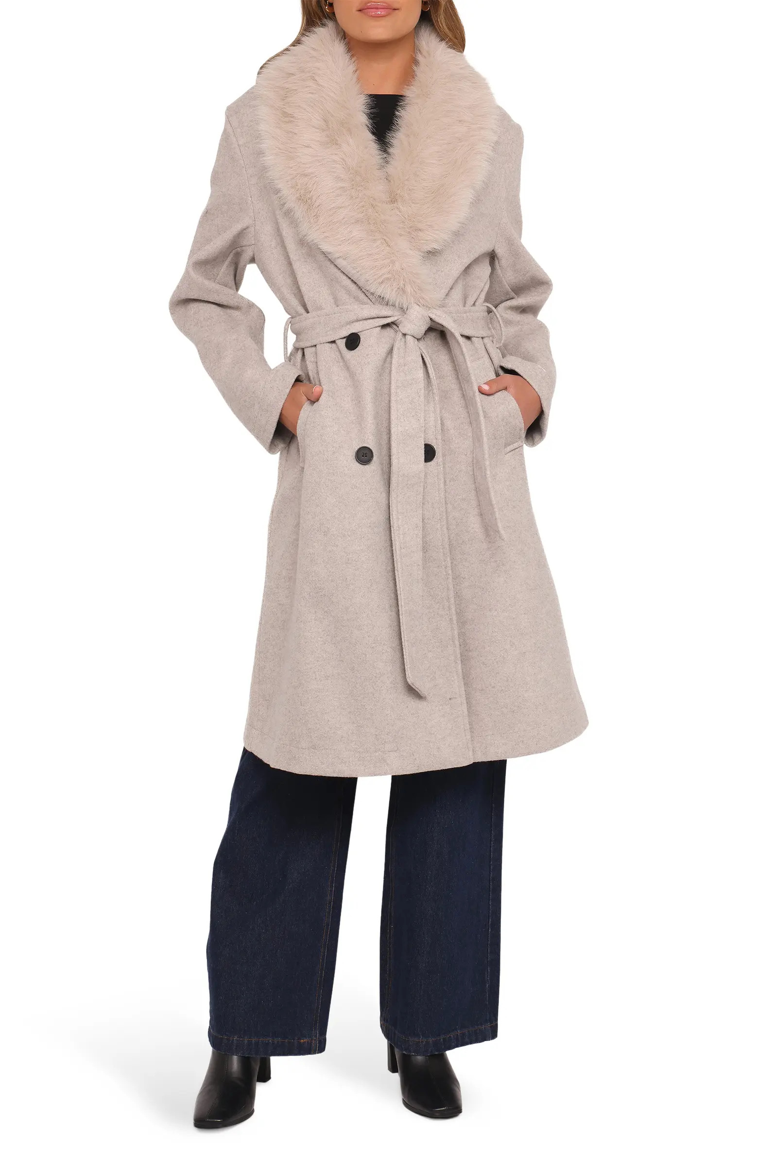 Nina Belted Faux Fur Collared Coat | Nordstrom
