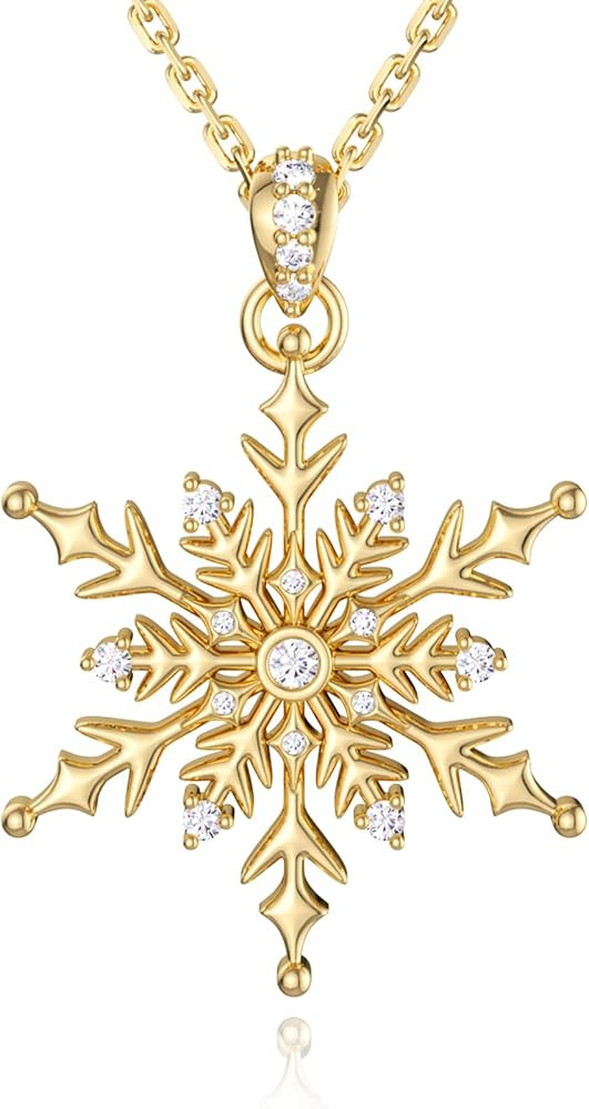 Sterling Silver Gold Snowflake Necklace for Women, Hypoallergenic Gold Snowflake Necklace with 5A... | Amazon (US)
