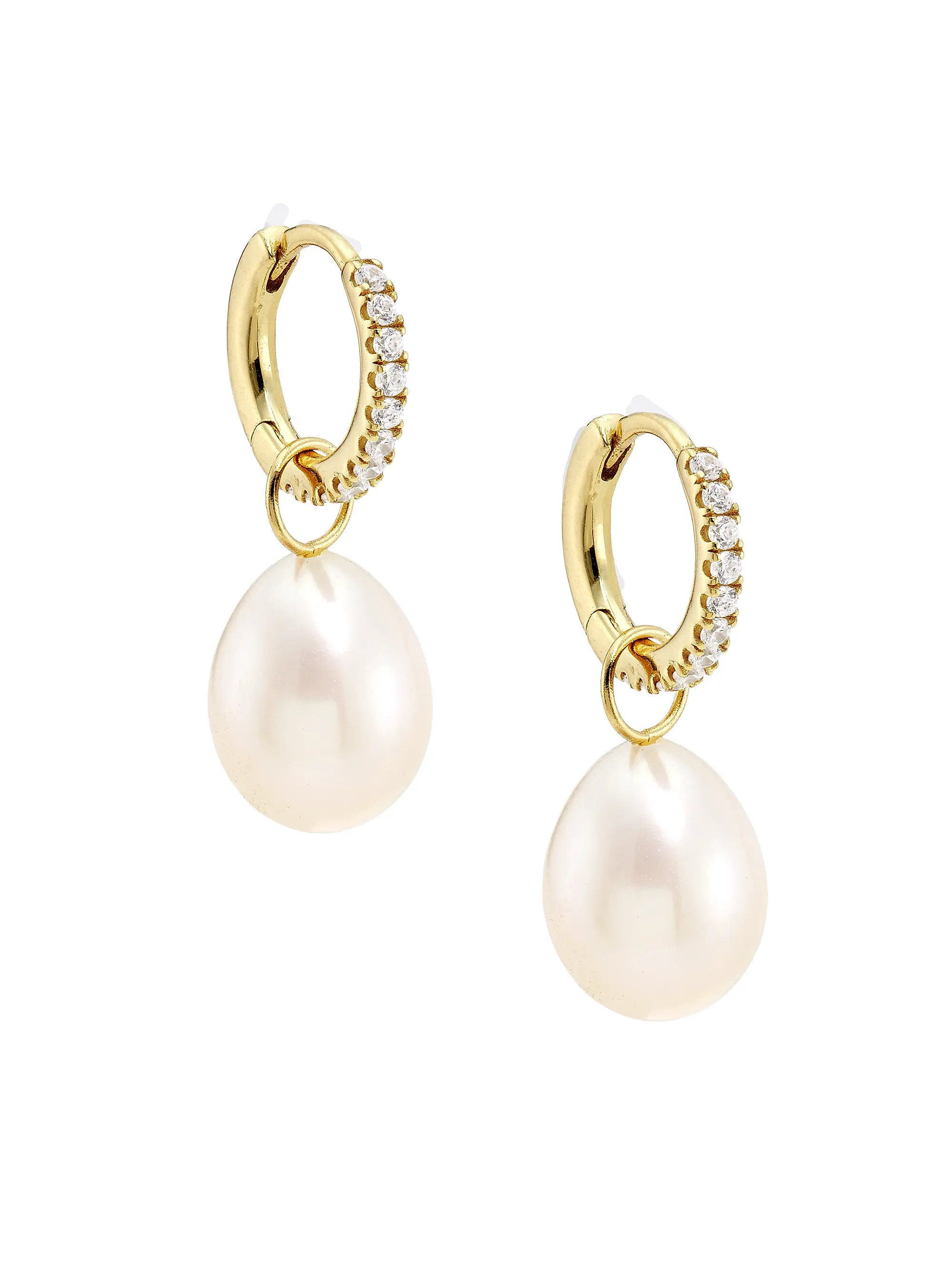 Jasmin 14K-Gold-Plated, Cubic Zirconia & Cultured Freshwater Pearl Drop Earrings | Saks Fifth Avenue