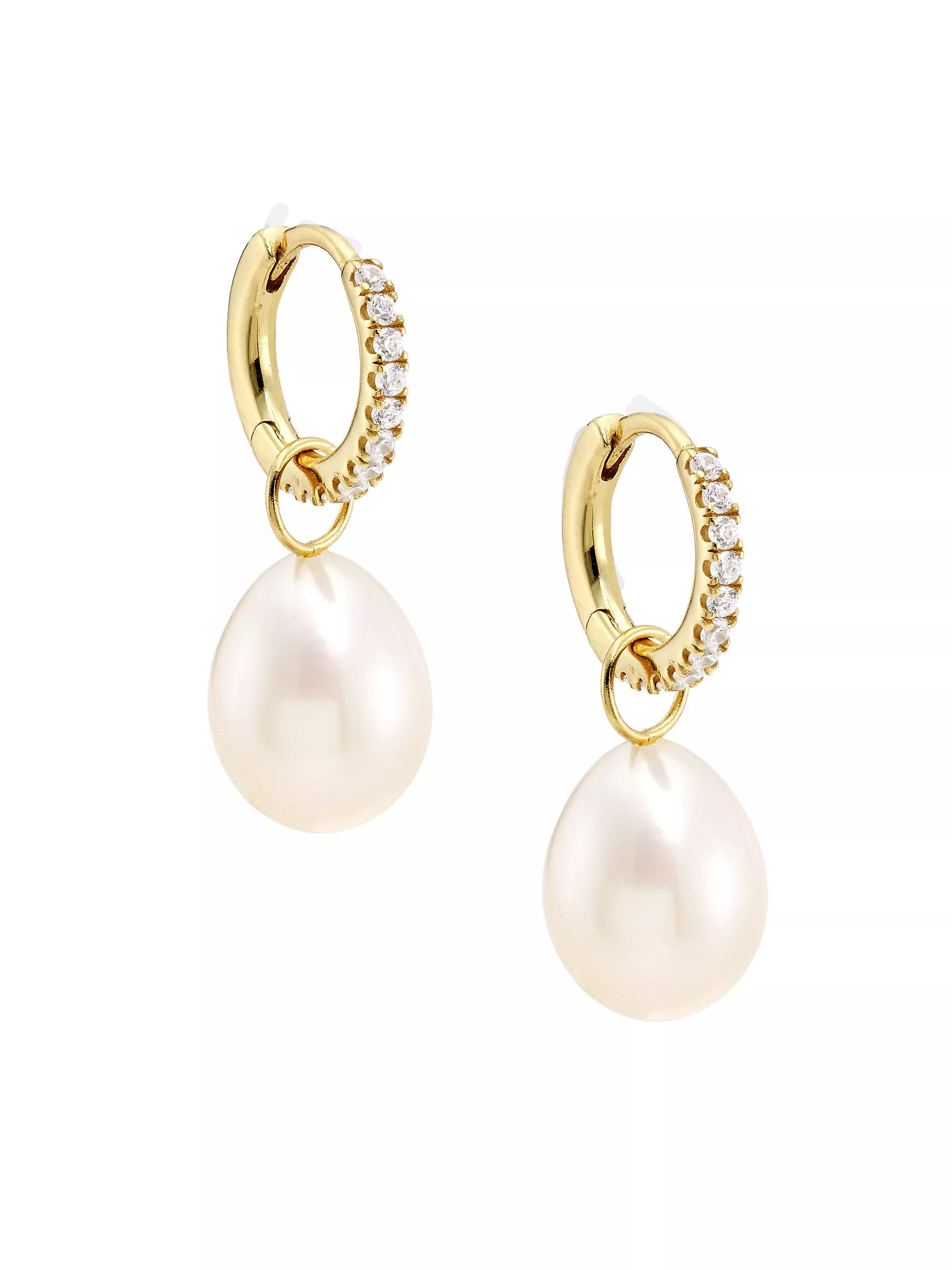 Jasmin 14K-Gold-Plated, Cubic Zirconia & Cultured Freshwater Pearl Drop Earrings | Saks Fifth Avenue