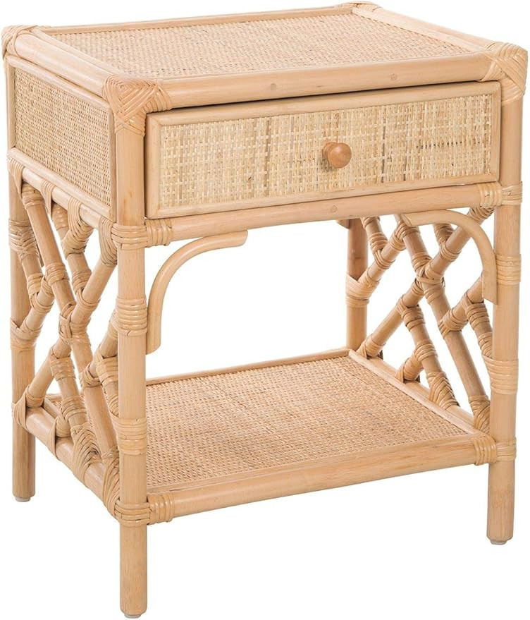 Kouboo Rattan Bedside Table, Natural Chippendale Design Nightstand, Light Brown | Amazon (US)