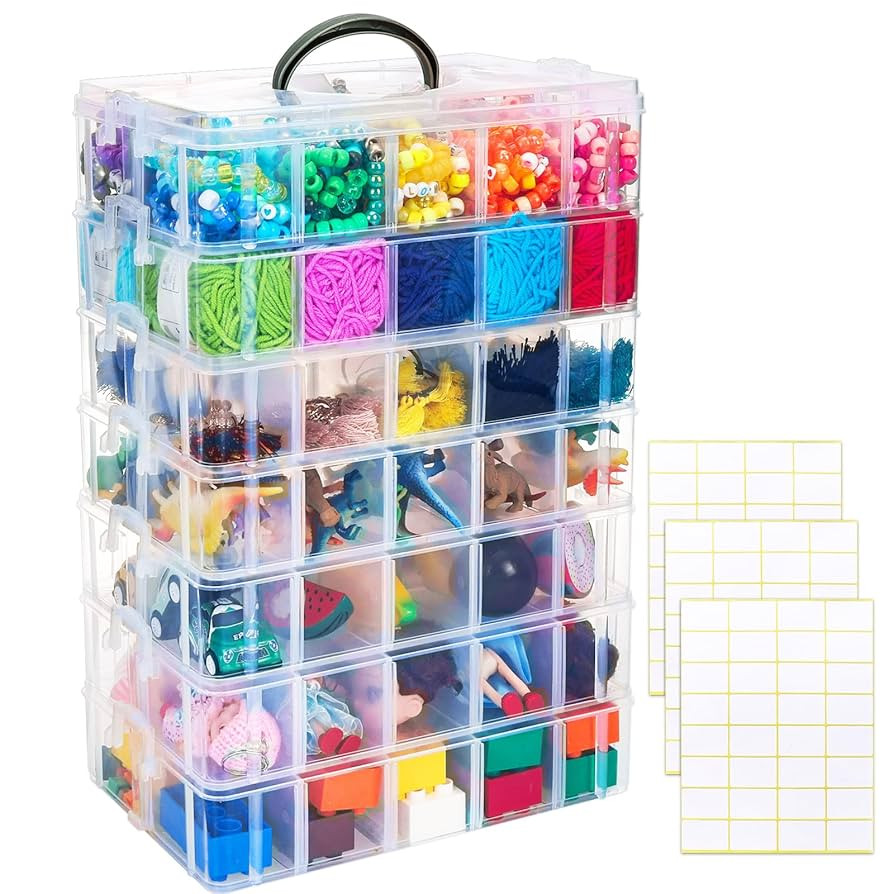 SGHUO 7-Tier Stackable Storage Container Box with 70 Compartments, Plastic Organizer Box for Arts... | Amazon (US)