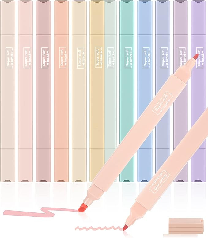 12 Pcs Aesthetic Cute Highlighters no bleed Dry Fast Easy to Hold, Mild Assorted Colors With Soft... | Amazon (US)