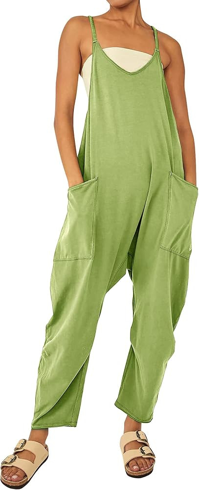 Women's Loose V Neck Sleeveless Spaghetti Strap Harem Pants Rompers Overalls Jumpsuits Jumpers wi... | Amazon (US)