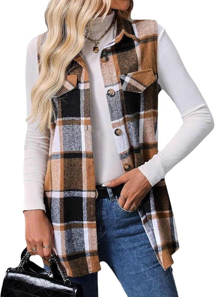 Wowcarbazole Plaid Flannel Casual Vest | Amazon (US)