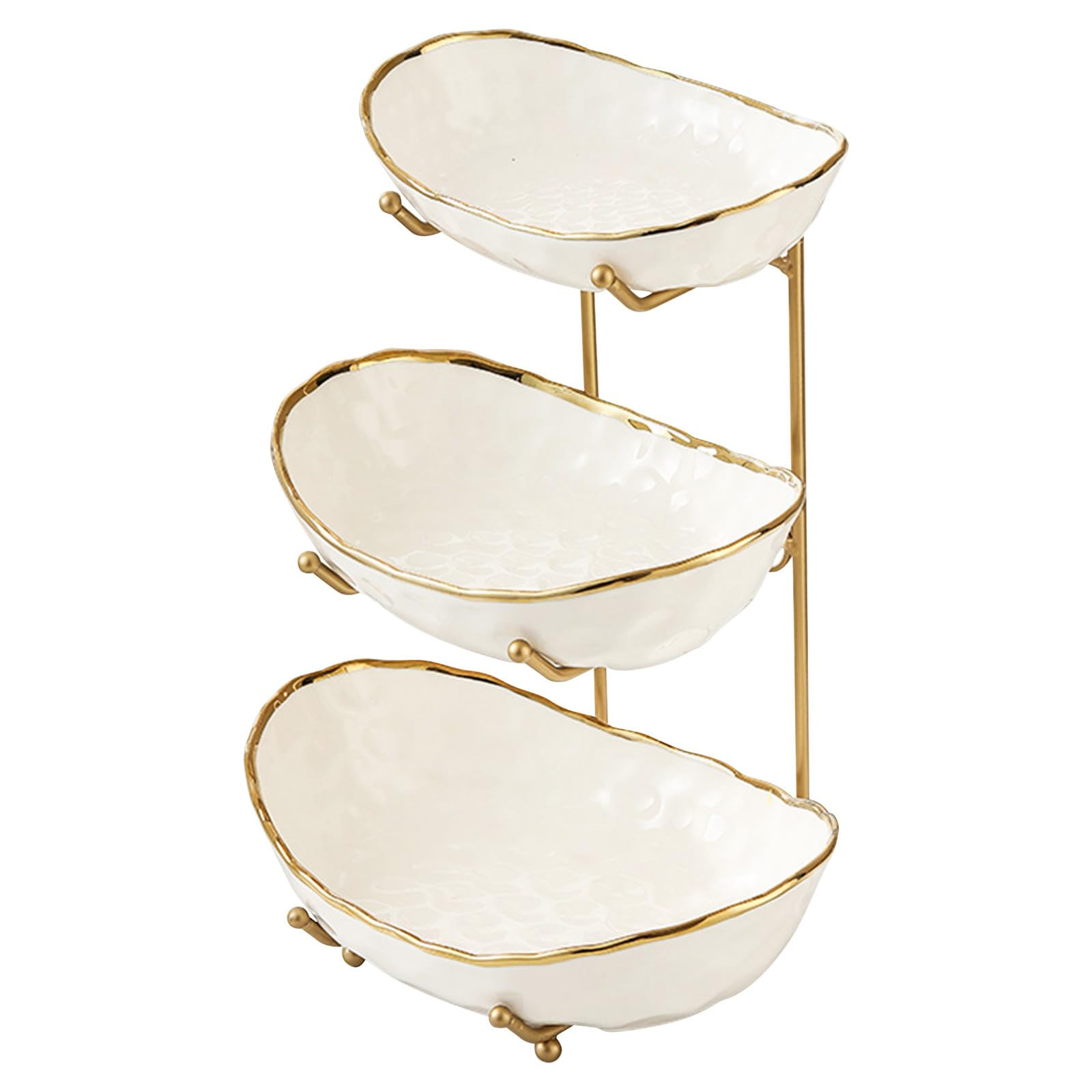 White Fruit Bowl with Gold Metal Stand, 3 Tier Modern Ceramic Fruit Bowl Fruit Rack for Kitchen C... | Amazon (US)