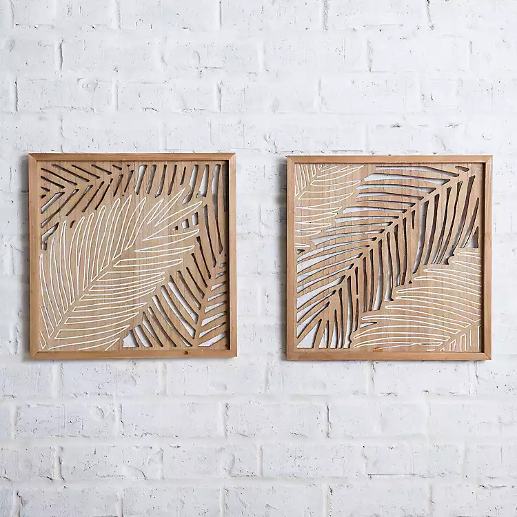 Palm Leaves Wooden Cutout Wall Plaques, Set of 2 | Kirkland's Home