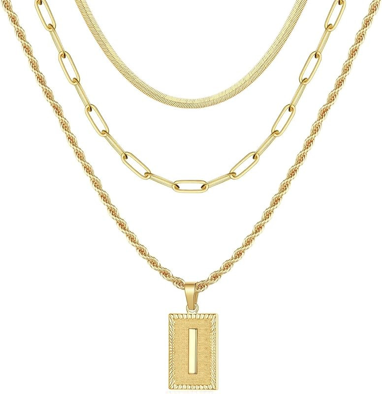Layered Initial Necklaces for Women, 14K Gold Plated Layering Paperclip Chain Snake Choker Neckla... | Amazon (US)