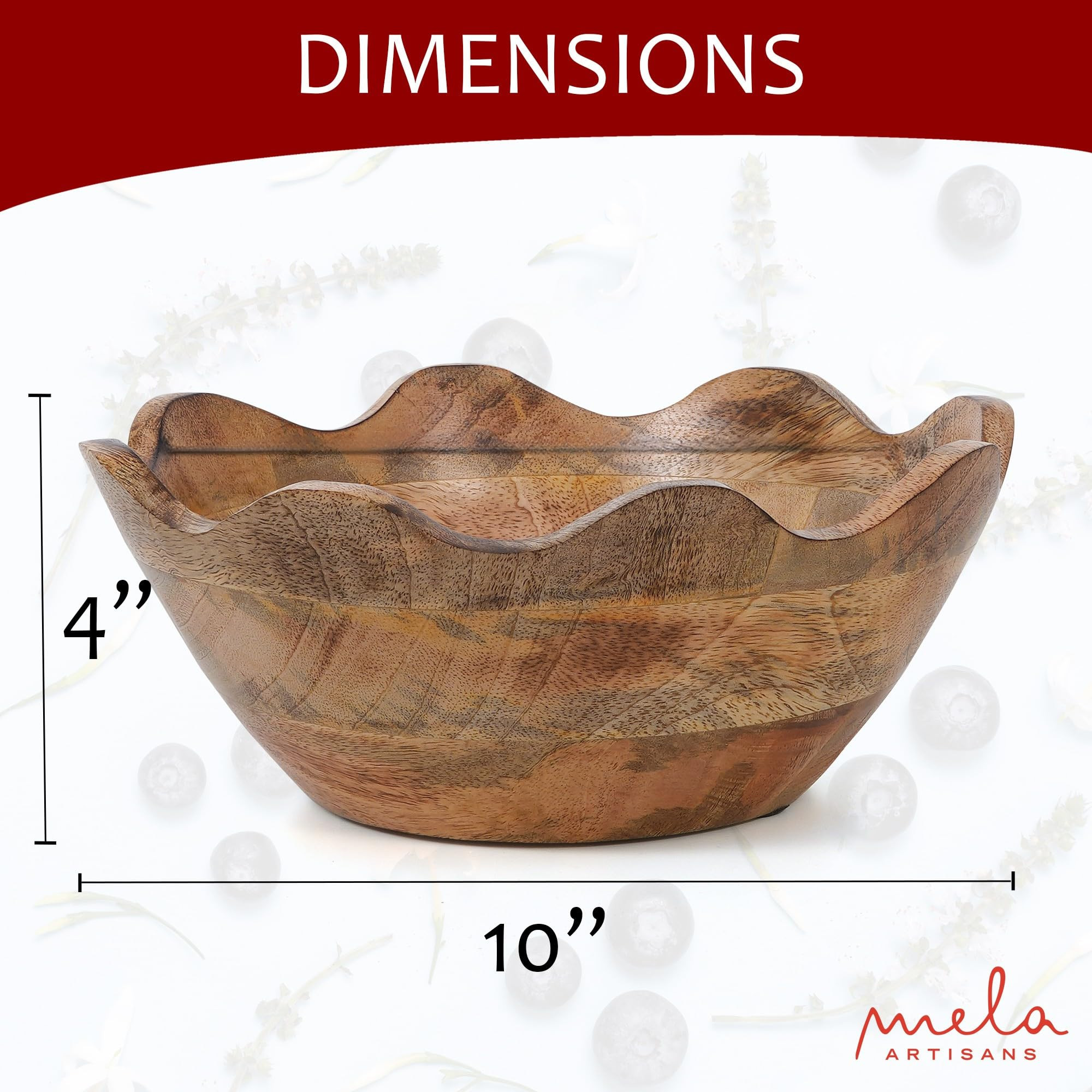 Mela Artisans Medium Scalloped Decorative Wooden Bowl | 10 Inch Mango Wood Fruit & Serving Bowl |... | Amazon (US)