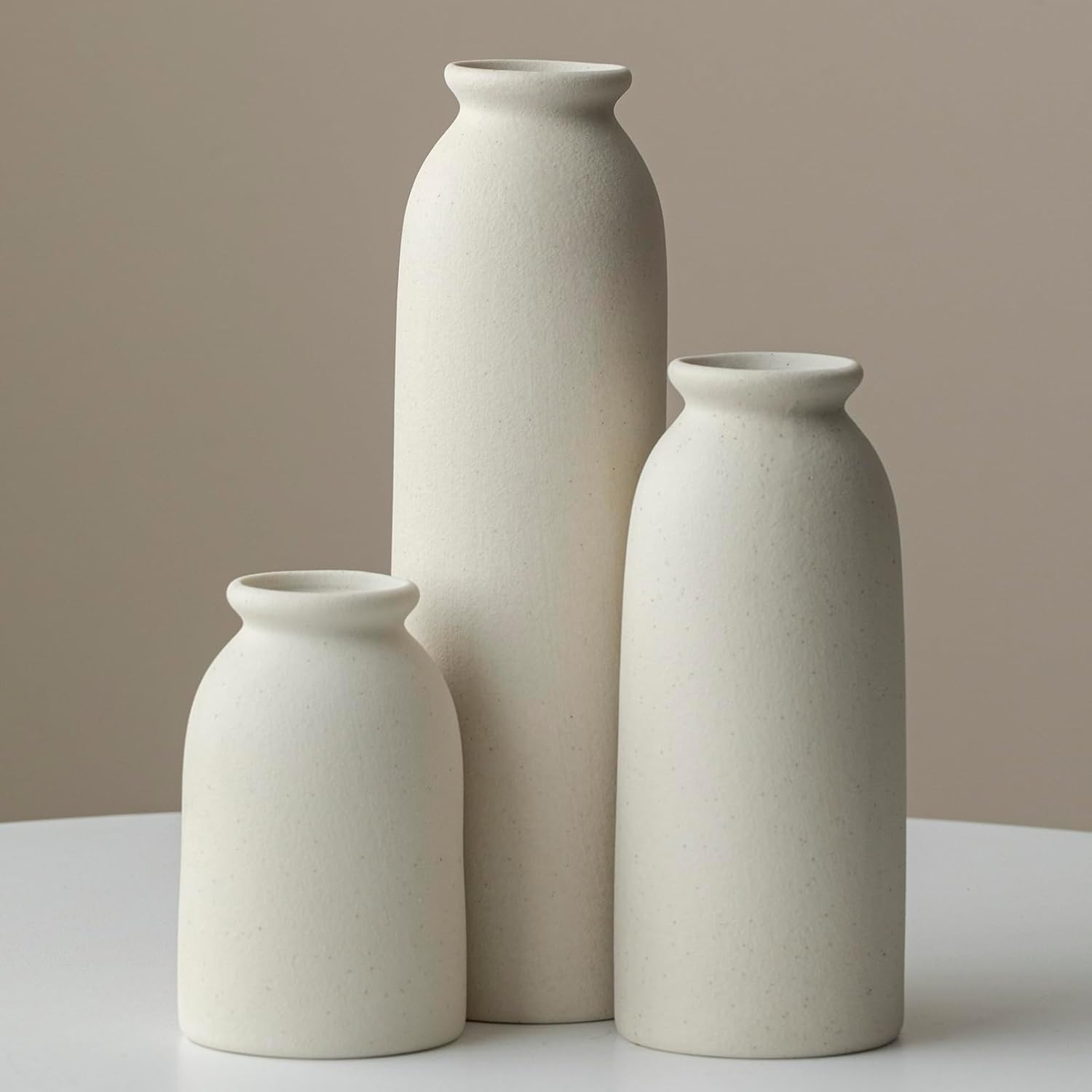 Ceramic Vase Set-3, 10.3 Inch Tall Flower Vases for Decor, Modern Boho Farmhouse Style, Decorative Vases for Pampas Grass & Dried Flowers, Distressed Finish (L Beige) | Amazon (US)