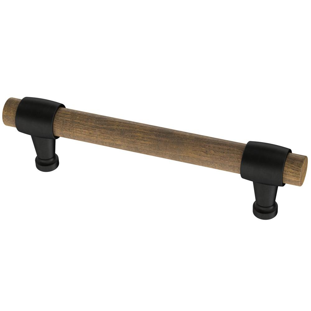 Modern 3-3/4 in. (96mm) Center-to-Center Matte Black with Rustic Pine Wood Drawer Pull | The Home Depot