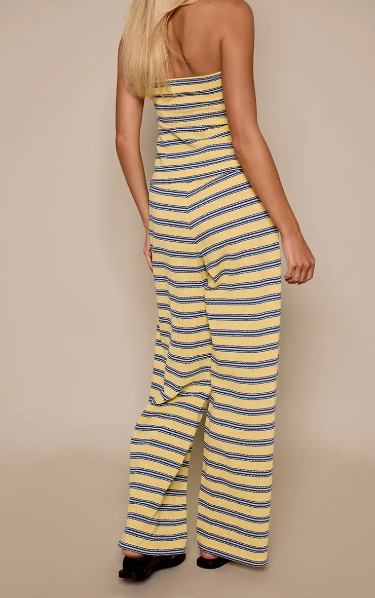Yellow Striped Cotton Textured Trousers Co-ord | PrettyLittleThing | PrettyLittleThing UK