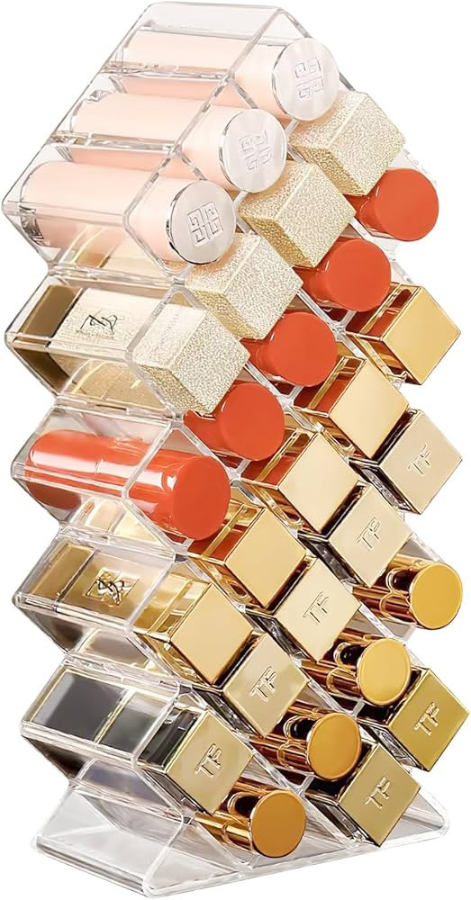 Lipstick Organizer, 28 Slots Acrylic Lip Holder, Stackable Lip Gloss Organizer, Fish Lipstick Tow... | Amazon (US)